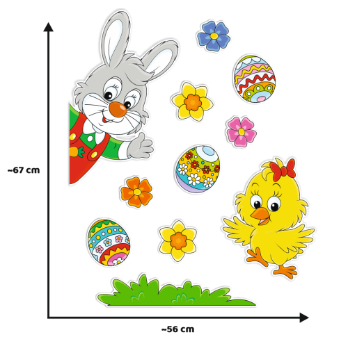 Dekoracja wielkanocna na okna - Zajączek i kurczak (~A3, dwustronna)