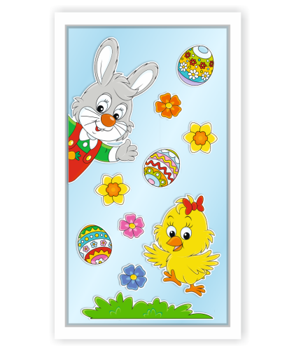 Dekoracja wielkanocna na okna - Zajączek i kurczak (~A3, dwustronna)