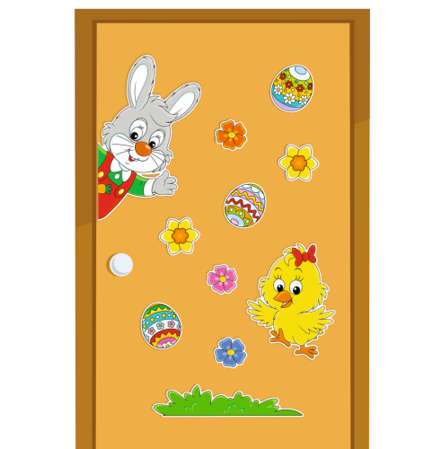 Dekoracja wielkanocna na okna - Zajączek i kurczak (~A3, dwustronna)