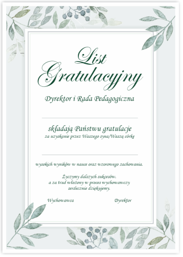 Dyplom: List Gratulacyjny (wzór 2)