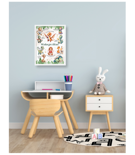 Plakat Pozytywne Afirmacje - DINOZAURY (personalizowany, w ramce, A3)