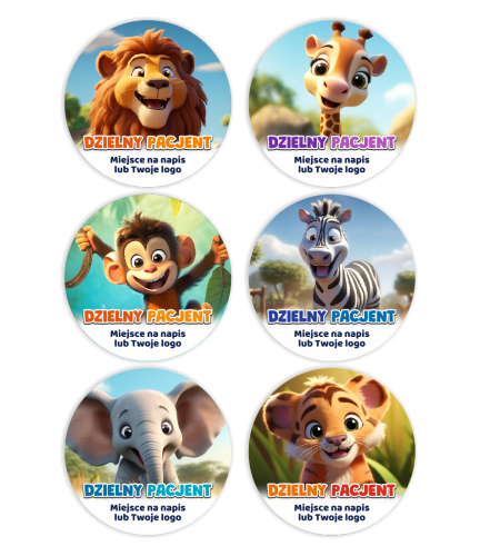 Breloczki Dzielny Pacjent - ZWIERZĄTKA SAFARI (zestaw 24 szt.) + logo/napis