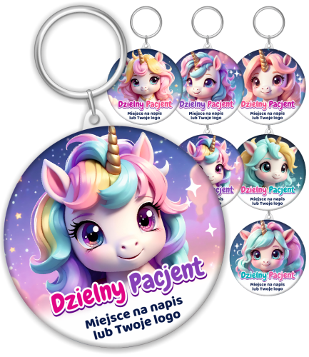 Breloczki Dzielny Pacjent - SŁODKIE JEDNOROŻCE (zestaw 24 szt.) + logo/napis