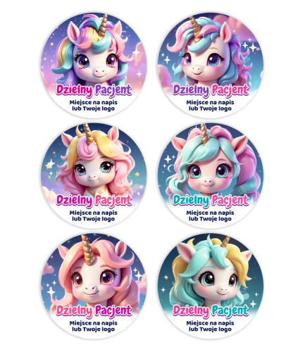 Breloczki Dzielny Pacjent - SŁODKIE JEDNOROŻCE (zestaw 24 szt.) + logo/napis