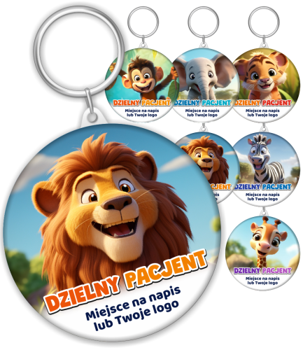 Breloczki Dzielny Pacjent - ZWIERZĄTKA SAFARI (zestaw 24 szt.) + logo/napis