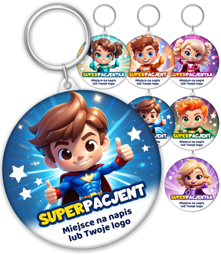 Breloczki Dzielny Pacjent - SUPERPACJENT (zestaw 24 szt.) + logo/napis