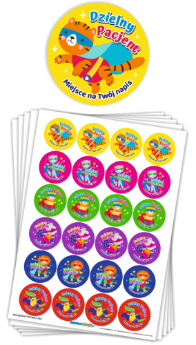 Naklejki "Dzielny Pacjent" - wzór 20 (40mm, 120 szt.) + Twój napis