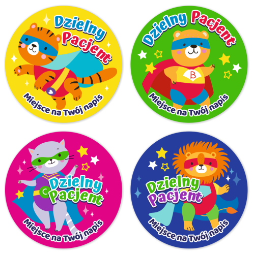 Naklejki "Dzielny Pacjent" - wzór 20 (40mm, 120 szt.) + Twój napis