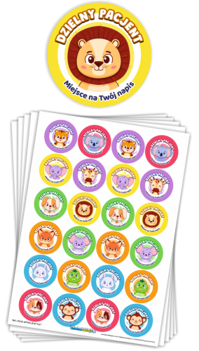 Naklejki "Dzielny Pacjent" - wzór 21 (40mm, 120 szt.) + Twój napis