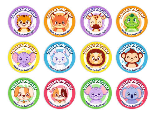 Naklejki "Dzielny Pacjent" - wzór 21 (40mm, 120 szt.) + Twój napis