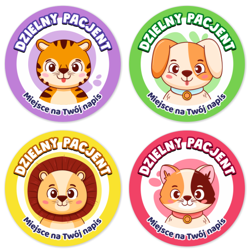 Naklejki "Dzielny Pacjent" - wzór 21 (40mm, 120 szt.) + Twój napis