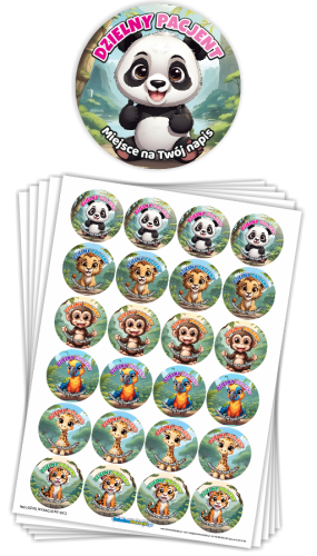 Naklejki "Dzielny Pacjent" - wzór 22 (40mm, 120 szt.) + Twój napis