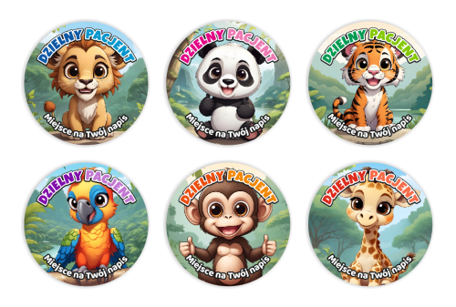 Naklejki "Dzielny Pacjent" - wzór 22 (40mm, 120 szt.) + Twój napis