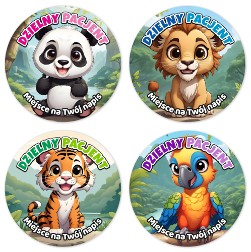 Naklejki "Dzielny Pacjent" - wzór 22 (40mm, 120 szt.) + Twój napis