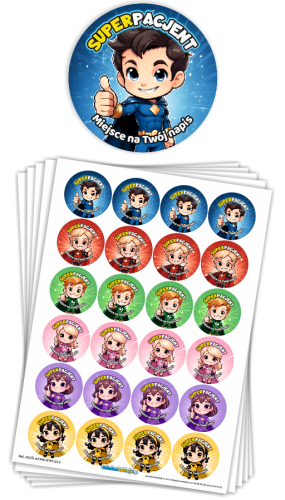 Naklejki "Dzielny Pacjent" - wzór 23 (40mm, 120 szt.) + Twój napis