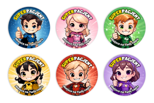 Naklejki "Dzielny Pacjent" - wzór 23 (40mm, 120 szt.) + Twój napis