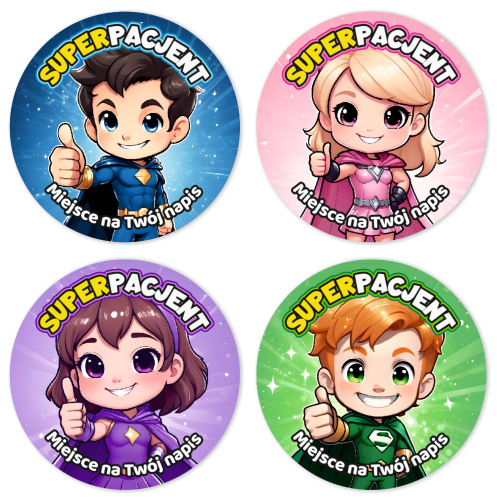 Naklejki "Dzielny Pacjent" - wzór 23 (40mm, 120 szt.) + Twój napis