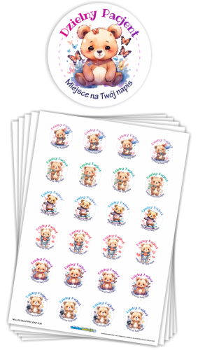 Naklejki "Dzielny Pacjent" - wzór 24 (40mm, 120 szt.) + Twój napis