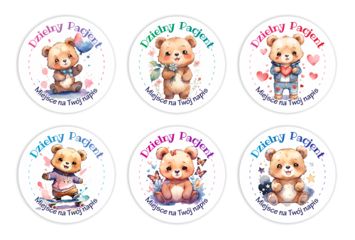 Naklejki "Dzielny Pacjent" - wzór 24 (40mm, 120 szt.) + Twój napis