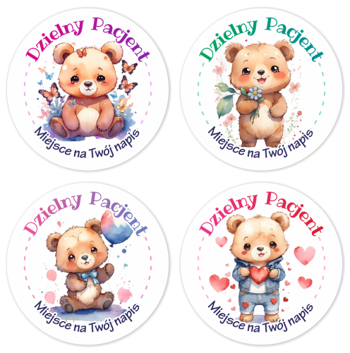 Naklejki "Dzielny Pacjent" - wzór 24 (40mm, 120 szt.) + Twój napis