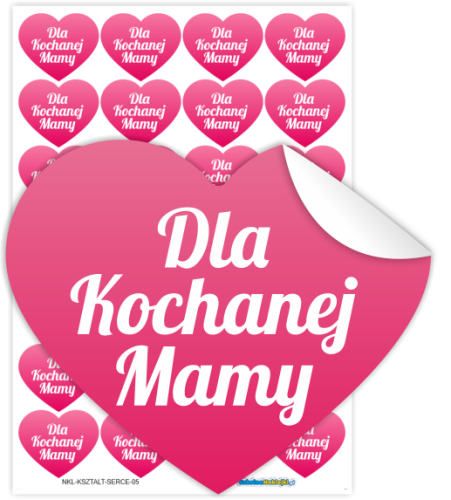Naklejki Serduszka na upominki - Dla Kochanej Mamy (47x40mm, 28 szt.)