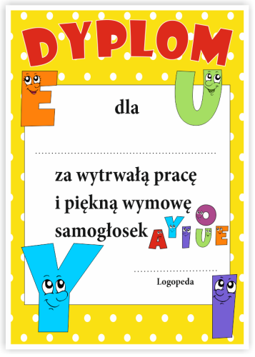 Dyplom: "Logopedyczny Samogłoski"