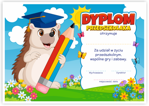 Dyplom: Przedszkolaka - Jeż (wzór 50)