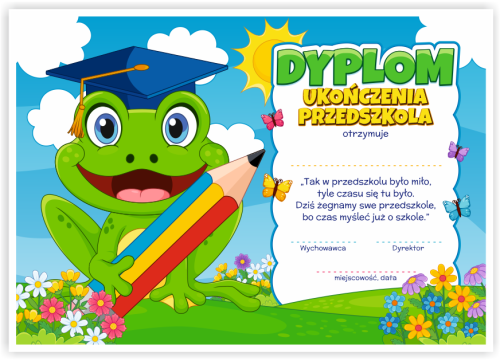 Dyplom: Ukończenia Przedszkola - Żabka (wzór 138)