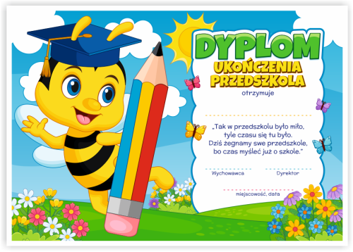 Dyplom: Ukończenia Przedszkola - Pszczółka (wzór 139)