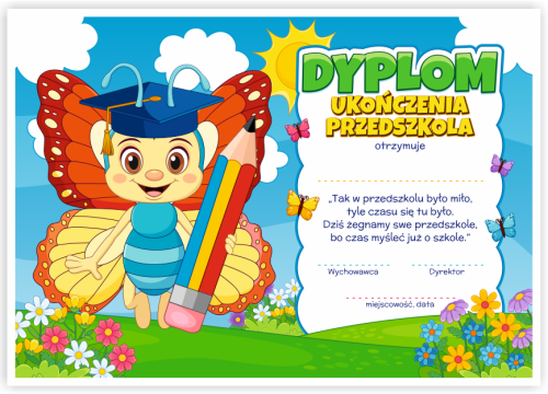 Dyplom: Ukończenia Przedszkola - Motyl (wzór 140)
