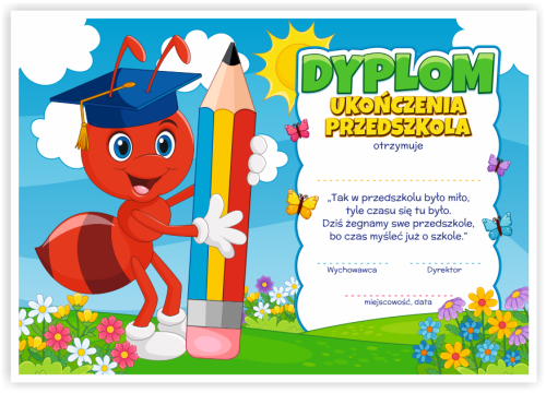 Dyplom: Ukończenia Przedszkola - Mrówka (wzór 142)
