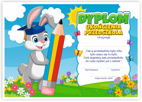 Dyplom: Ukończenia Przedszkola - Zajączek (wzór 143)