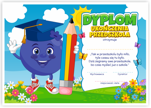Dyplom: Ukończenia Przedszkola - Jagódka (wzór 144)