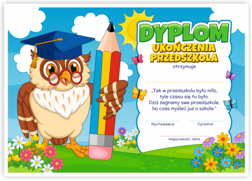 Dyplom: Ukończenia Przedszkola - Sowa (wzór 145)
