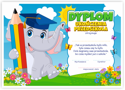 Dyplom: Ukończenia Przedszkola - Słonik (wzór 146)