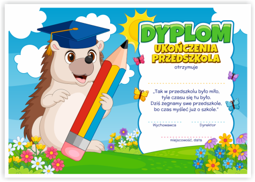 Dyplom: Ukończenia Przedszkola - Jeż (wzór 149)