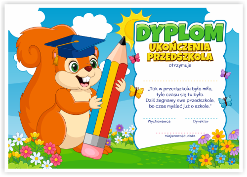 Dyplom: Ukończenia Przedszkola - Wiewiórka (wzór 151)