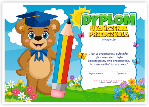 Dyplom: Ukończenia Przedszkola - Miś (wzór 153)