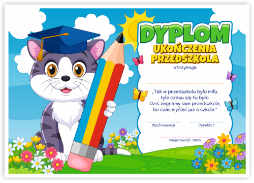 Dyplom: Ukończenia Przedszkola - Kotek (wzór 154)