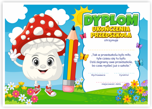Dyplom: Ukończenia Przedszkola - Muchomor (wzór 155)