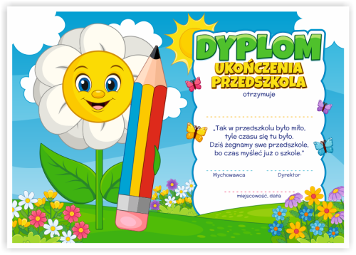 Dyplom: Ukończenia Przedszkola - Stokrotka (wzór 156)