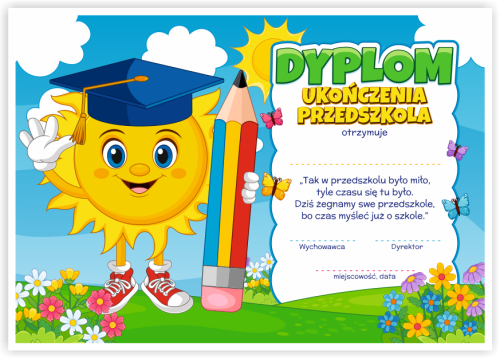Dyplom: Ukończenia Przedszkola - Słoneczko (wzór 157)
