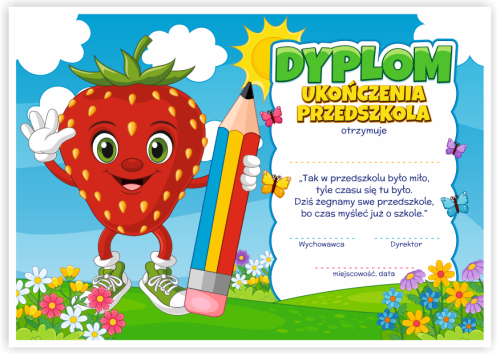 Dyplom: Ukończenia Przedszkola - Poziomka (wzór 158)