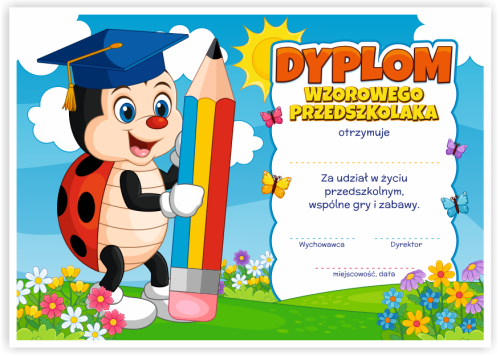 Dyplom: Wzorowego Przedszkolaka - Biedronka (wzór 37)