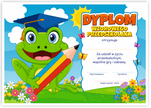 Dyplom: Wzorowego Przedszkolaka - Żabka (wzór 38)