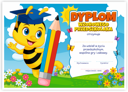 Dyplom: Wzorowego Przedszkolaka - Pszczółka (wzór 39)