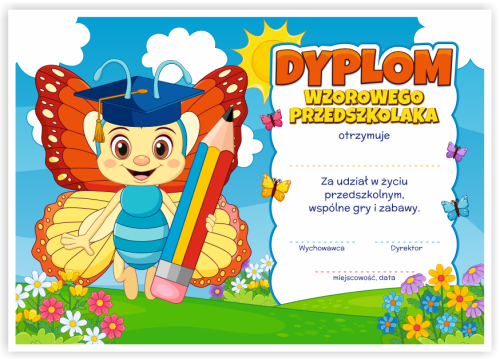 Dyplom: Wzorowego Przedszkolaka - Motyl (wzór 40)