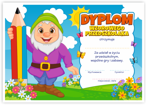 Dyplom: Wzorowego Przedszkolaka - Krasnal (wzór 41)