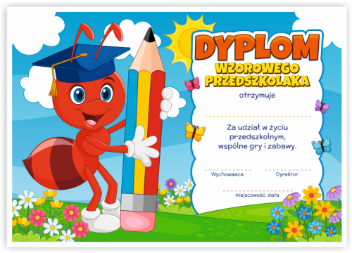 Dyplom: Wzorowego Przedszkolaka - Mrówka (wzór 42)