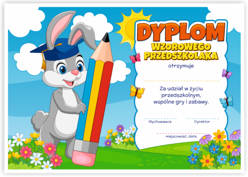 Dyplom: Wzorowego Przedszkolaka - Zajączek (wzór 43)